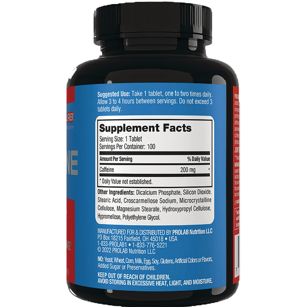 PRL027 | back label showing Supplement Facts panel with serving size 1 tablet and caffeine 200 mg - Thumbnail