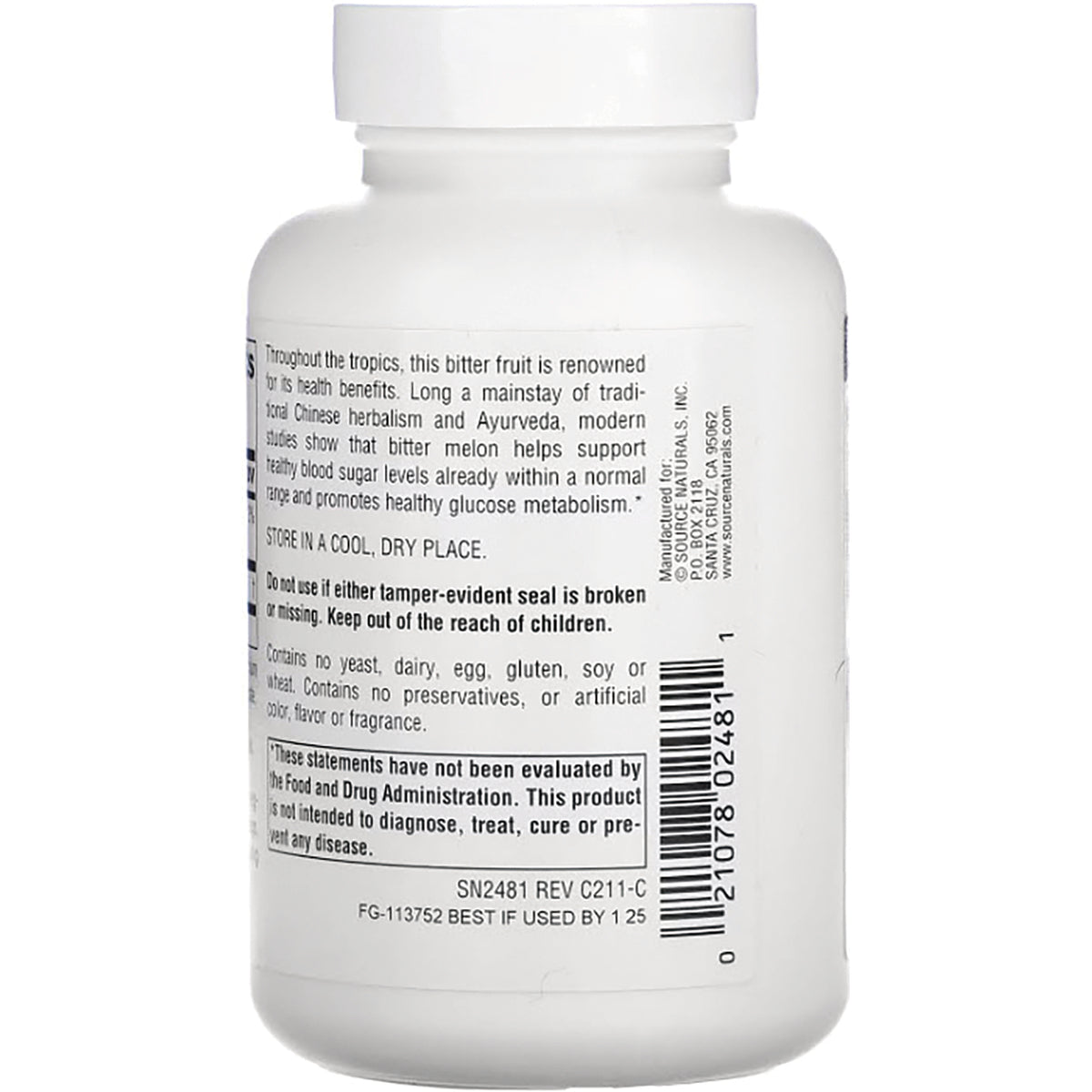 SN639 | Back label with product description, storage and warning text, and barcode