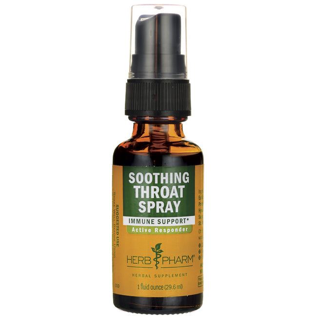 HPH029 | Amber 1 fl oz spray bottle labeled SOOTHING THROAT SPRAY immune support Herb Pharm