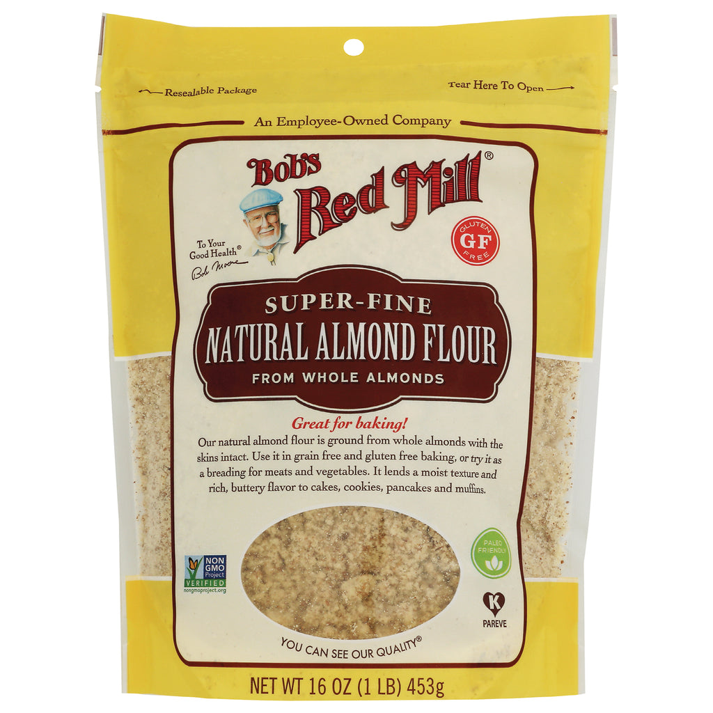 BOB273 | Bob's Red Mill super-fine natural almond flour 16 oz resealable bag with front window and gluten-free badge - Thumbnail