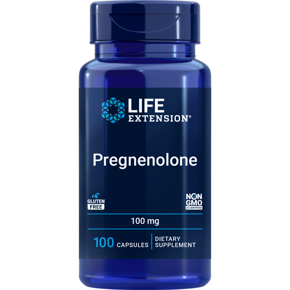 LE137 | Life Extension Pregnenolone 100 mg supplement bottle front label, 100 capsules