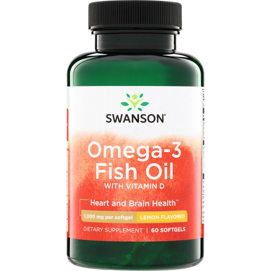SW1309 | Swanson Omega-3 Fish Oil with Vitamin D, 1,000 mg per softgel, Lemon Flavored, 60 softgels - Thumbnail