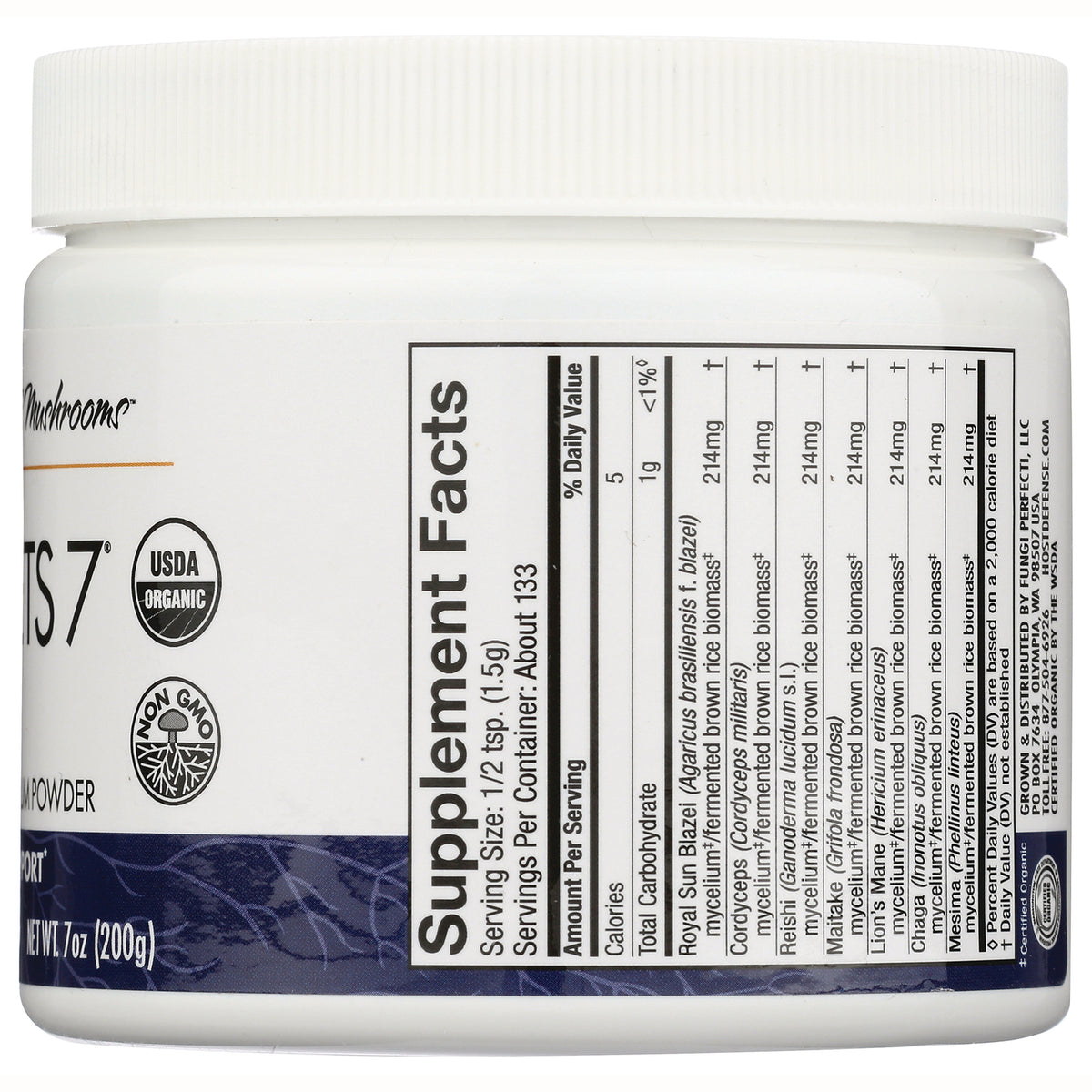 FUN048 | Supplement Facts panel and ingredient list on back of white jar