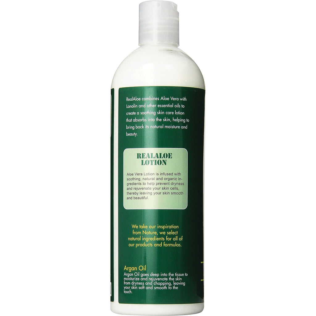 RA013 | Back of white lotion bottle with green REALALOE LOTION label and ingredient text - Thumbnail