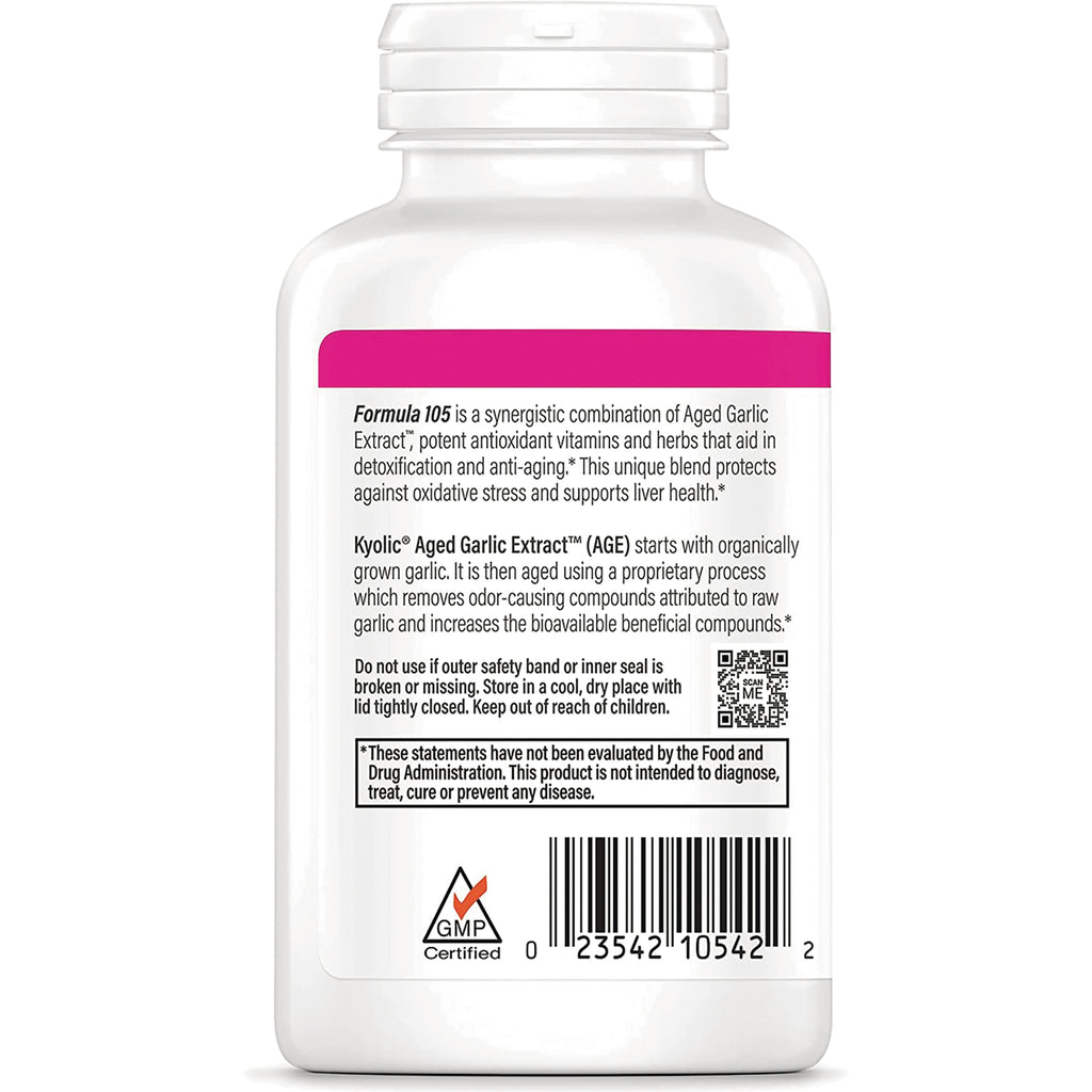 KY083 | Back label of white supplement bottle showing product description, warnings, barcode and GMP certified logo - Thumbnail