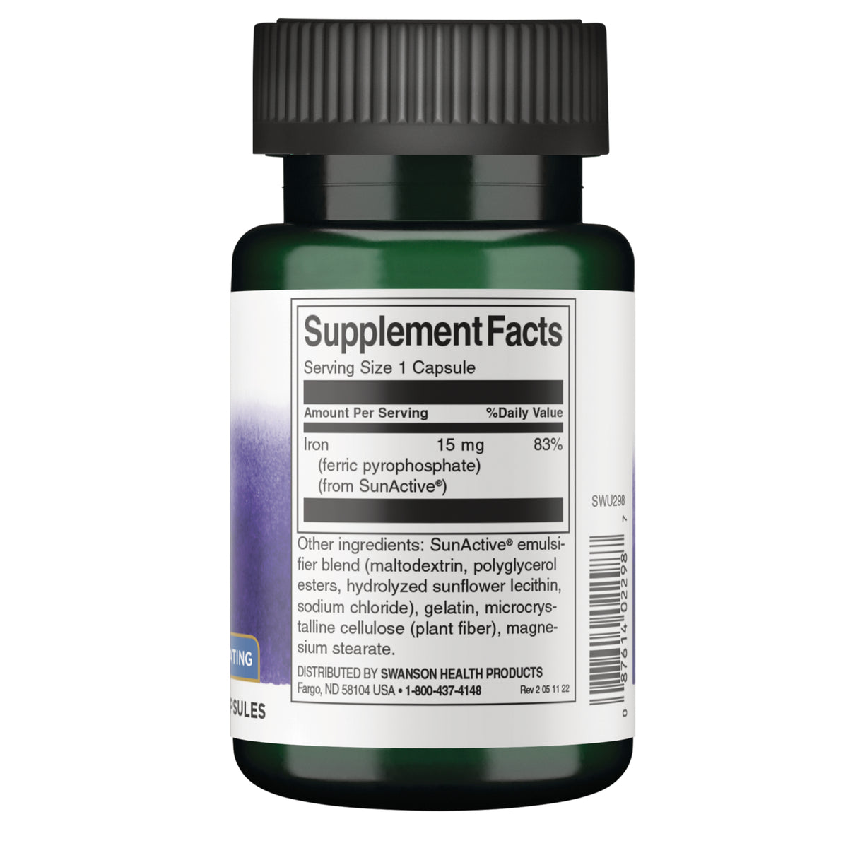 SWU298 | Back label with supplement facts and serving information