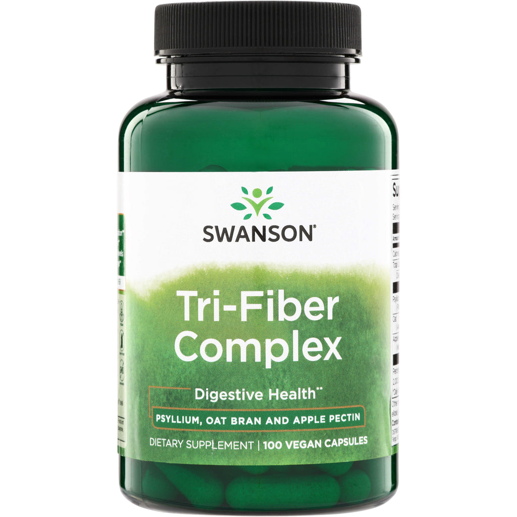 SW993 | Swanson Tri-Fiber Complex digestive health, psyllium, oat bran and apple pectin, 100 vegan capsules - Thumbnail