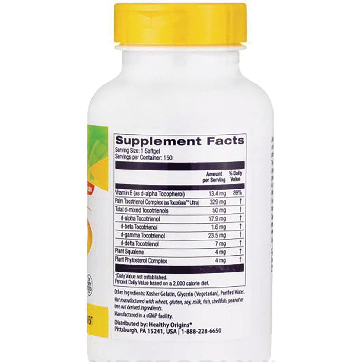 HRG036 | Back of white supplement bottle showing Supplement Facts panel and ingredient table