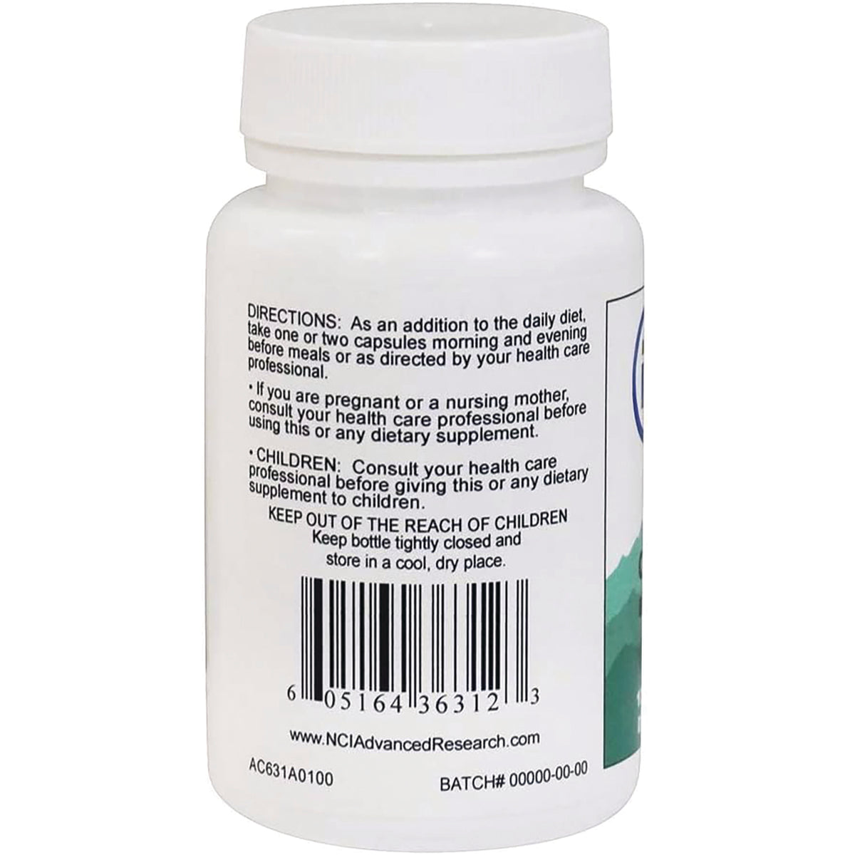 ADR010 | Back label with directions, warnings, barcode, and NCIAdvancedResearch.com