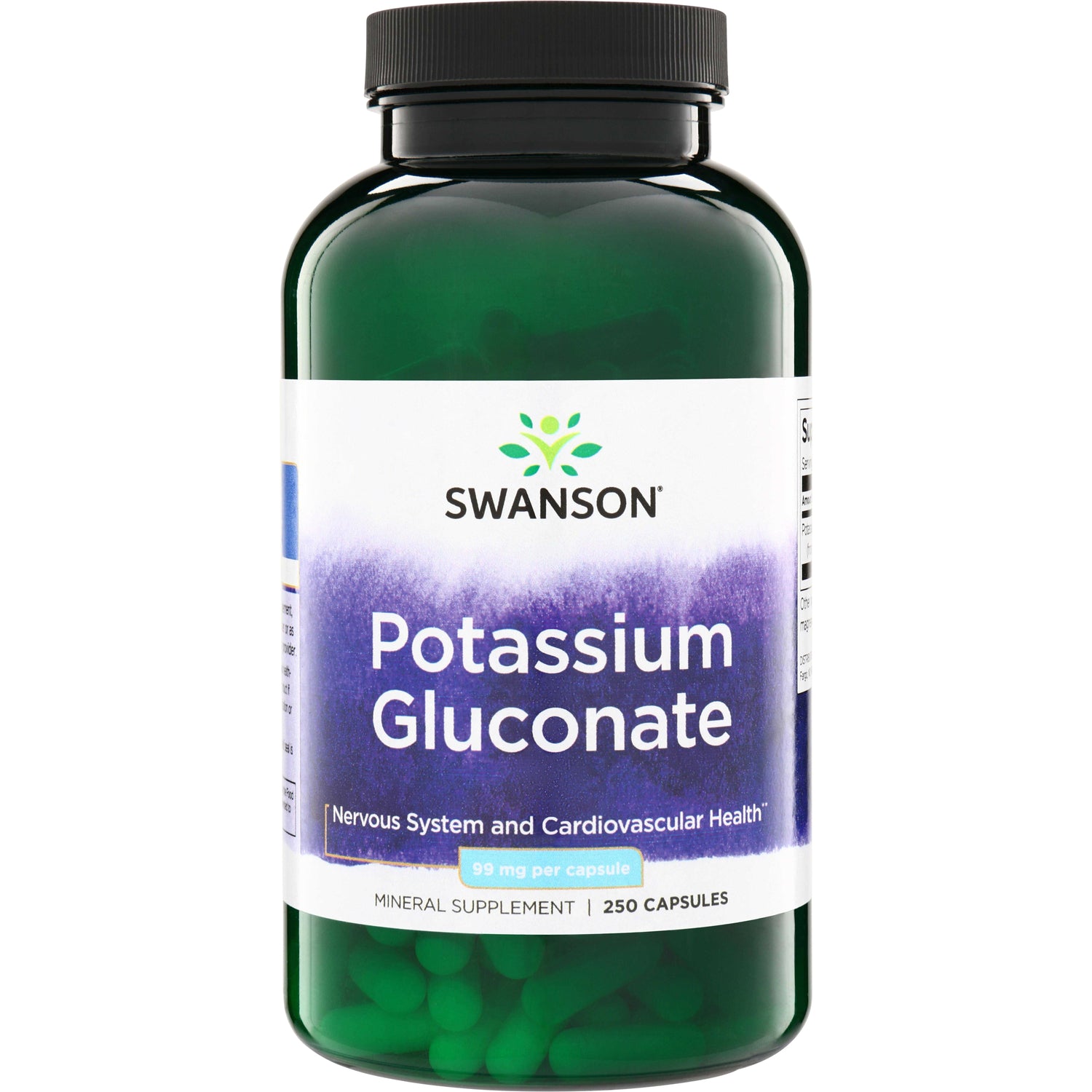 SW225 | Swanson Potassium Gluconate supplement bottle, 99 mg per capsule, 250 capsules