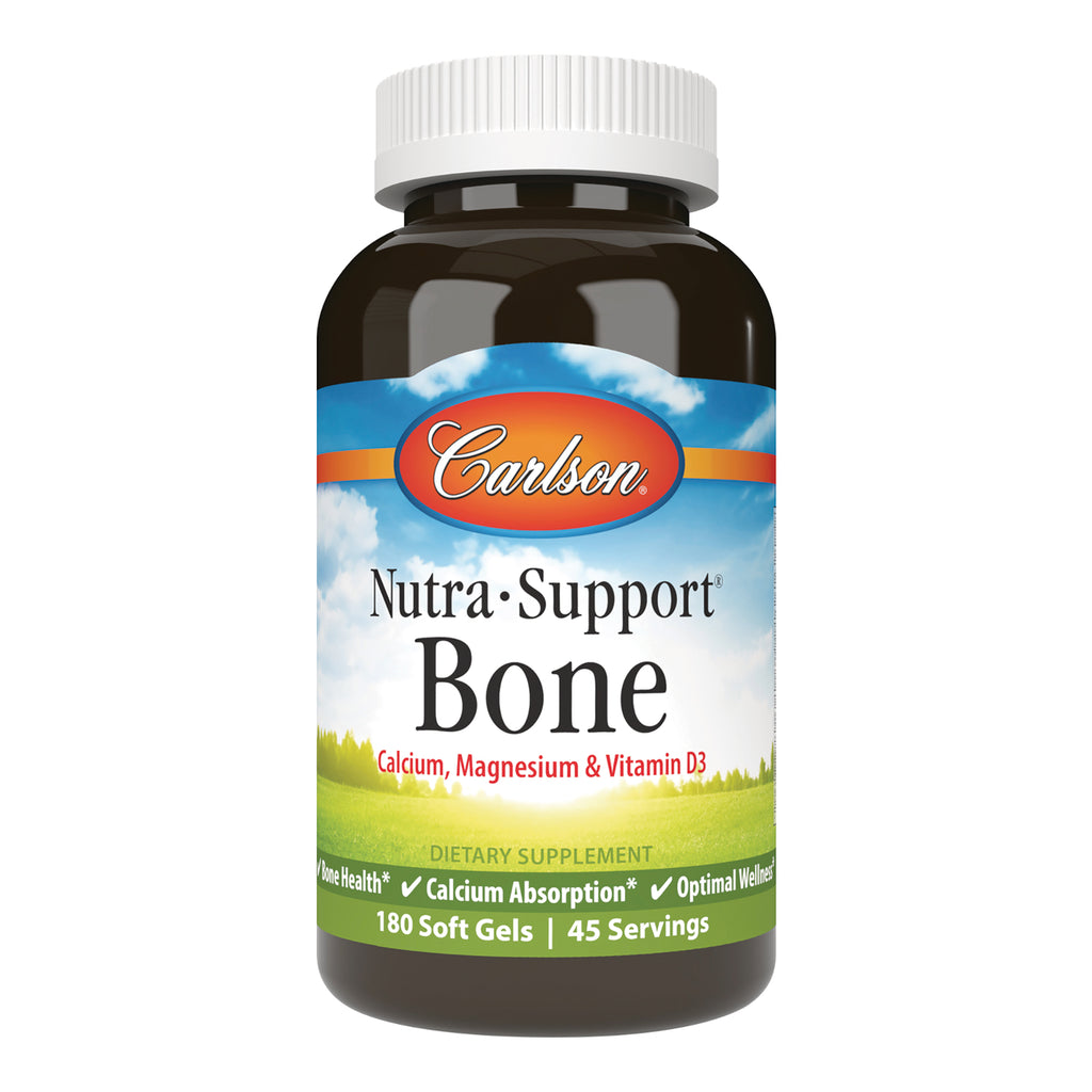 CSN337 | Carlson Nutra-Support Bone bottle with white cap, Calcium Magnesium & Vitamin D3 label, 180 soft gels - Thumbnail