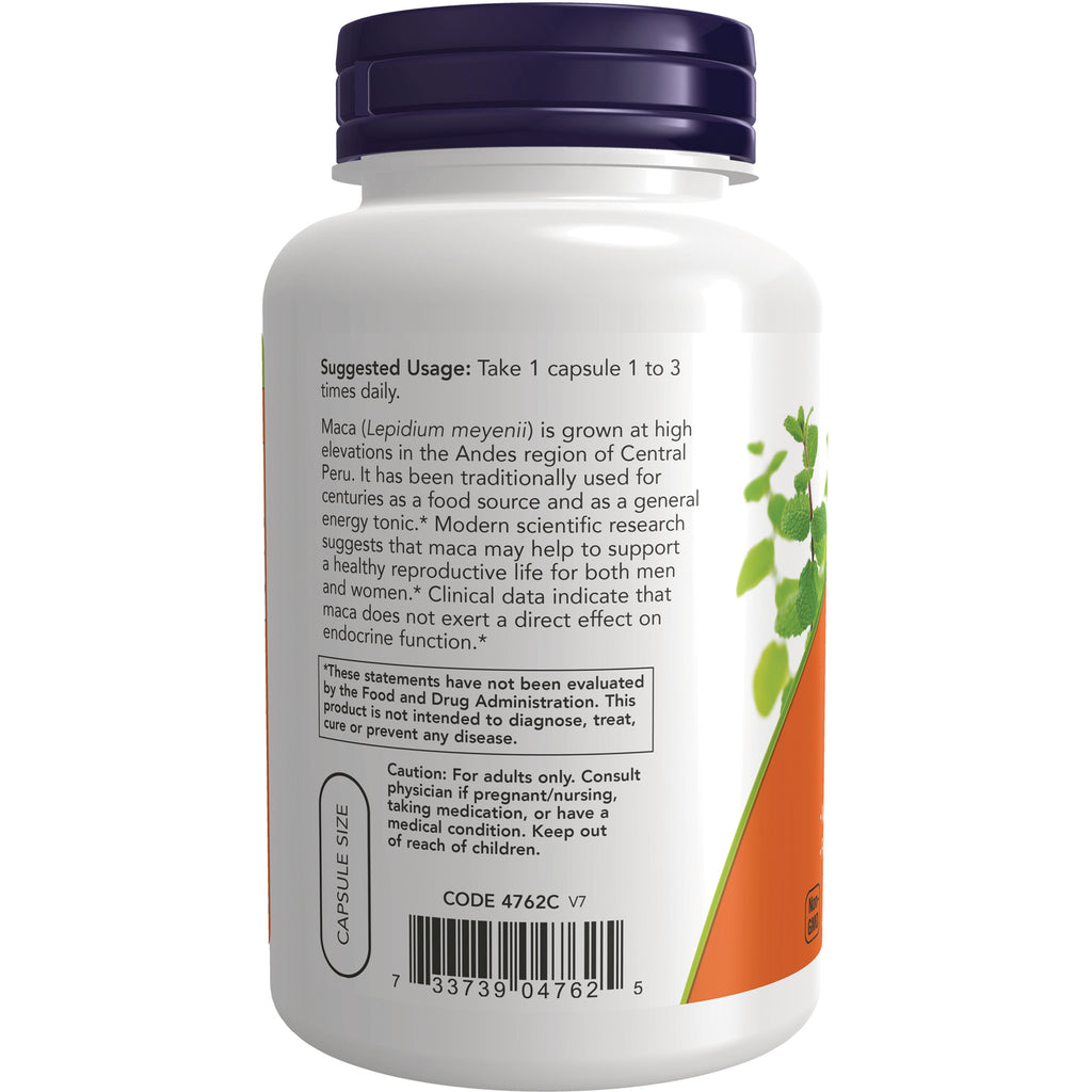 NWF688 | Back label of white supplement bottle showing suggested usage text, caution box, barcode, capsule size and plant graphic - Thumbnail