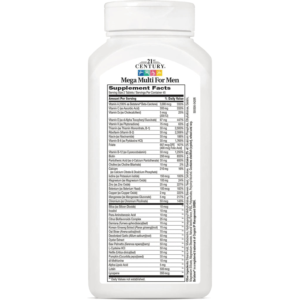 CNT100 | back label showing Supplement Facts for Mega Multi For Men bottle - Thumbnail