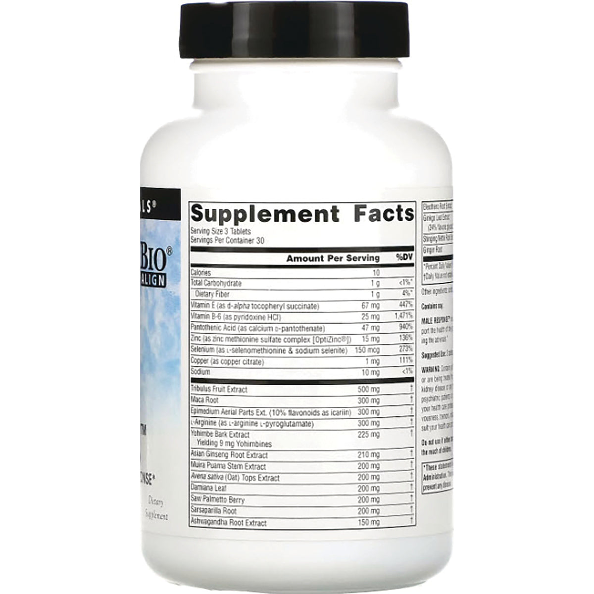 SN211 | Supplement Facts label on bottle back, serving size 3 tablets