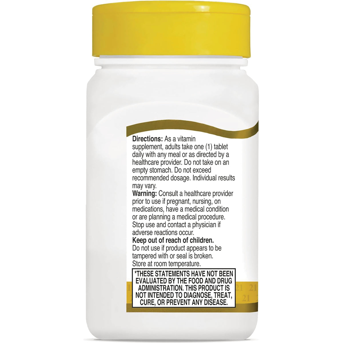 CNT109 | back label of white supplement bottle showing directions, warning, keep out of reach of children and FDA disclaimer
