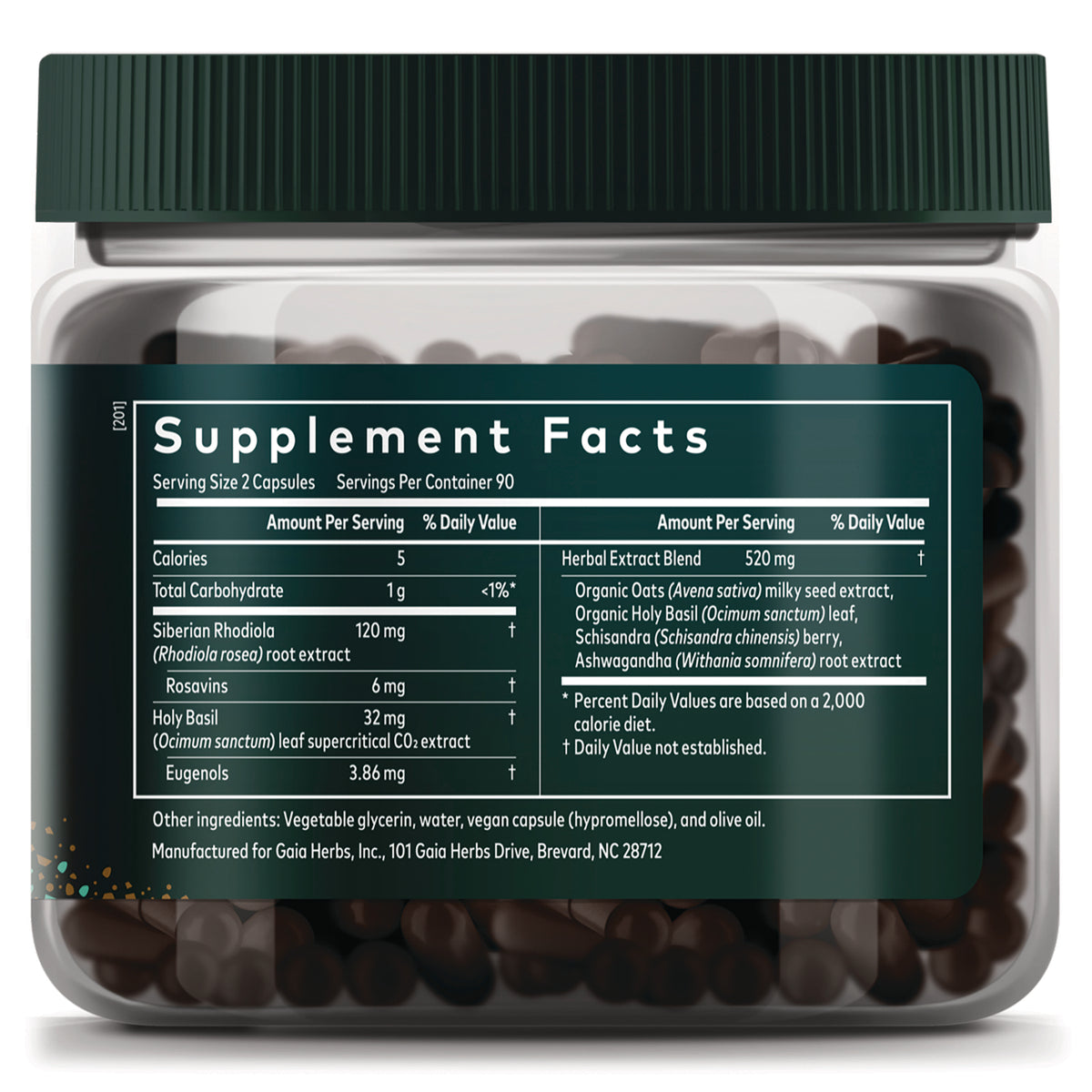 GH174 | back label showing Supplement Facts panel with serving size, ingredient amounts, and herbal extract blend