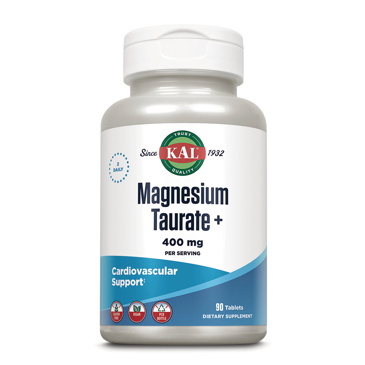 KL577 | KAL Magnesium Taurate + 400 mg supplement bottle, 90 tablets, cardiovascular support