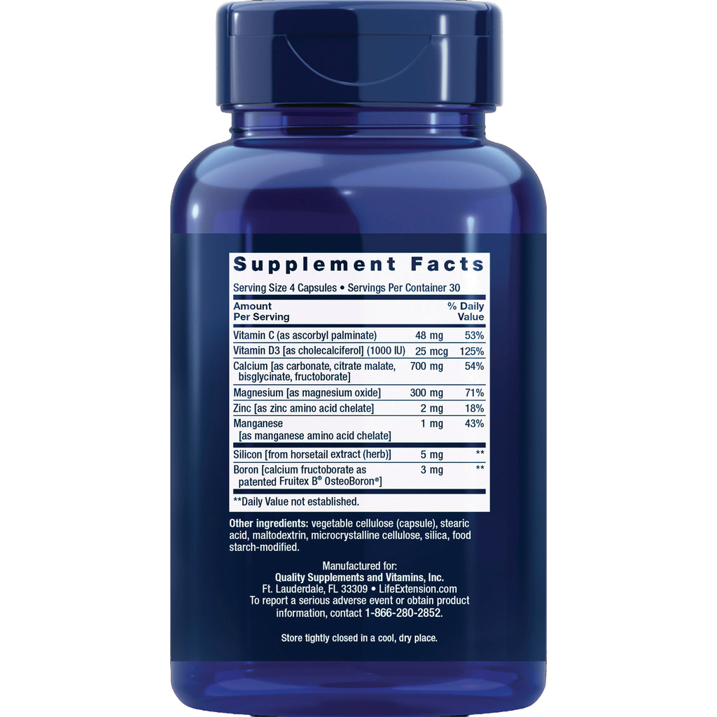 LE228 | Back label of blue supplement bottle showing Supplement Facts table, ingredients and manufacturer info - Thumbnail