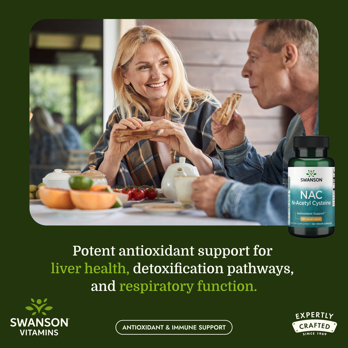 SW854 | Swanson NAC bottle with lifestyle scene and antioxidant support claims