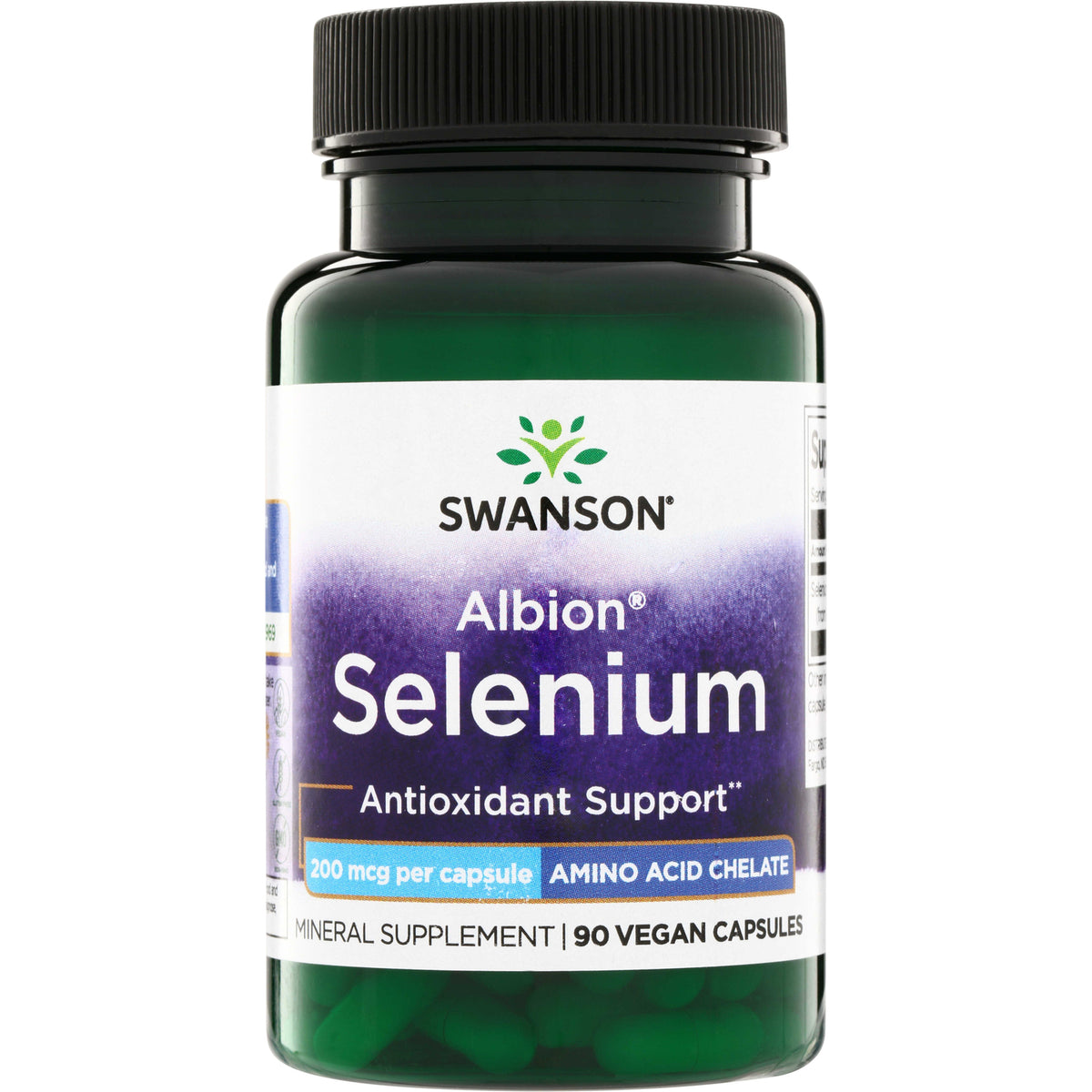 SWU067 | Swanson Albion Selenium 200 mcg per capsule, Antioxidant Support, amino acid chelate, 90 vegan capsules