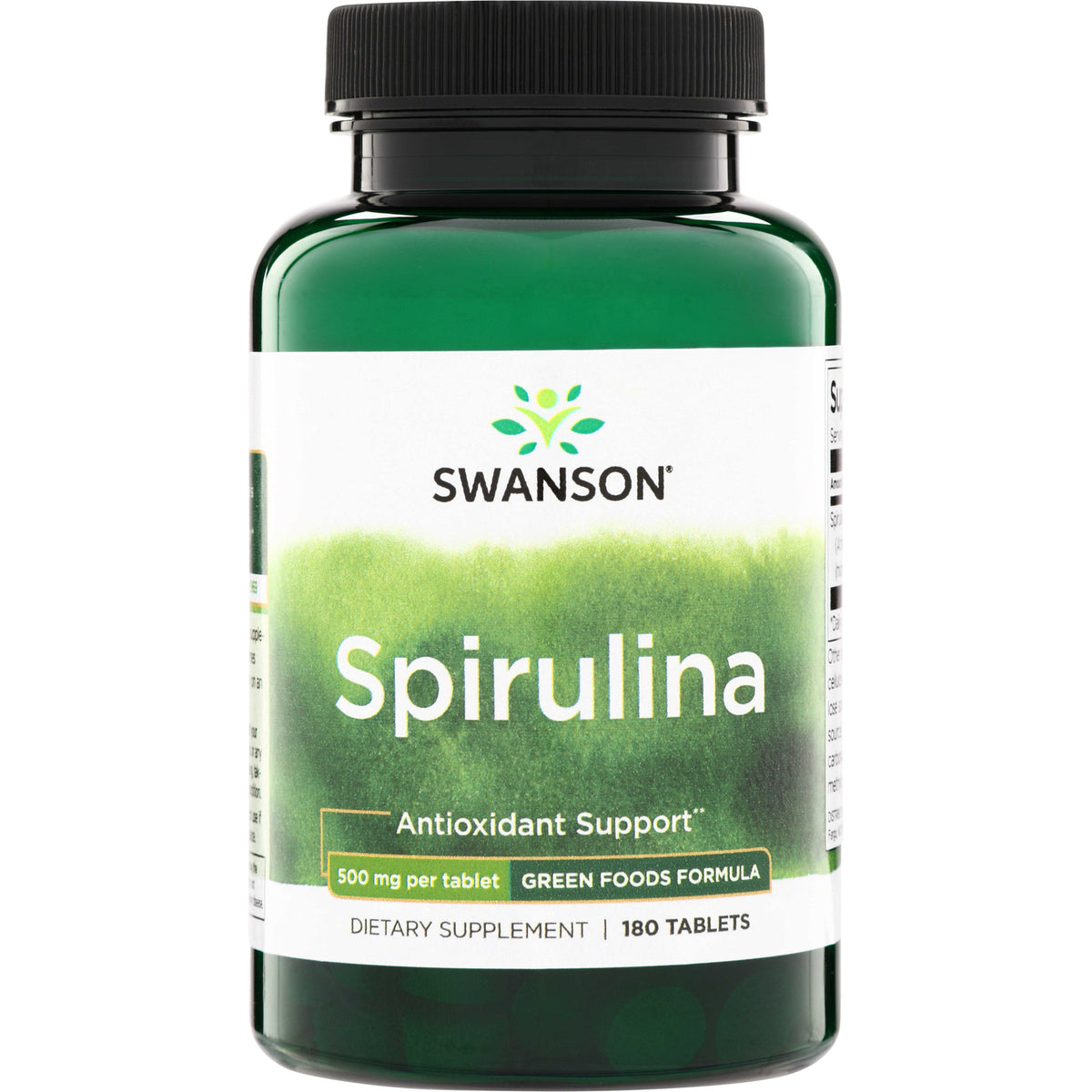 SWR010 | Swanson Spirulina tablets, 500 mg per tablet, 180 count, Antioxidant Support*, Green Foods Formula