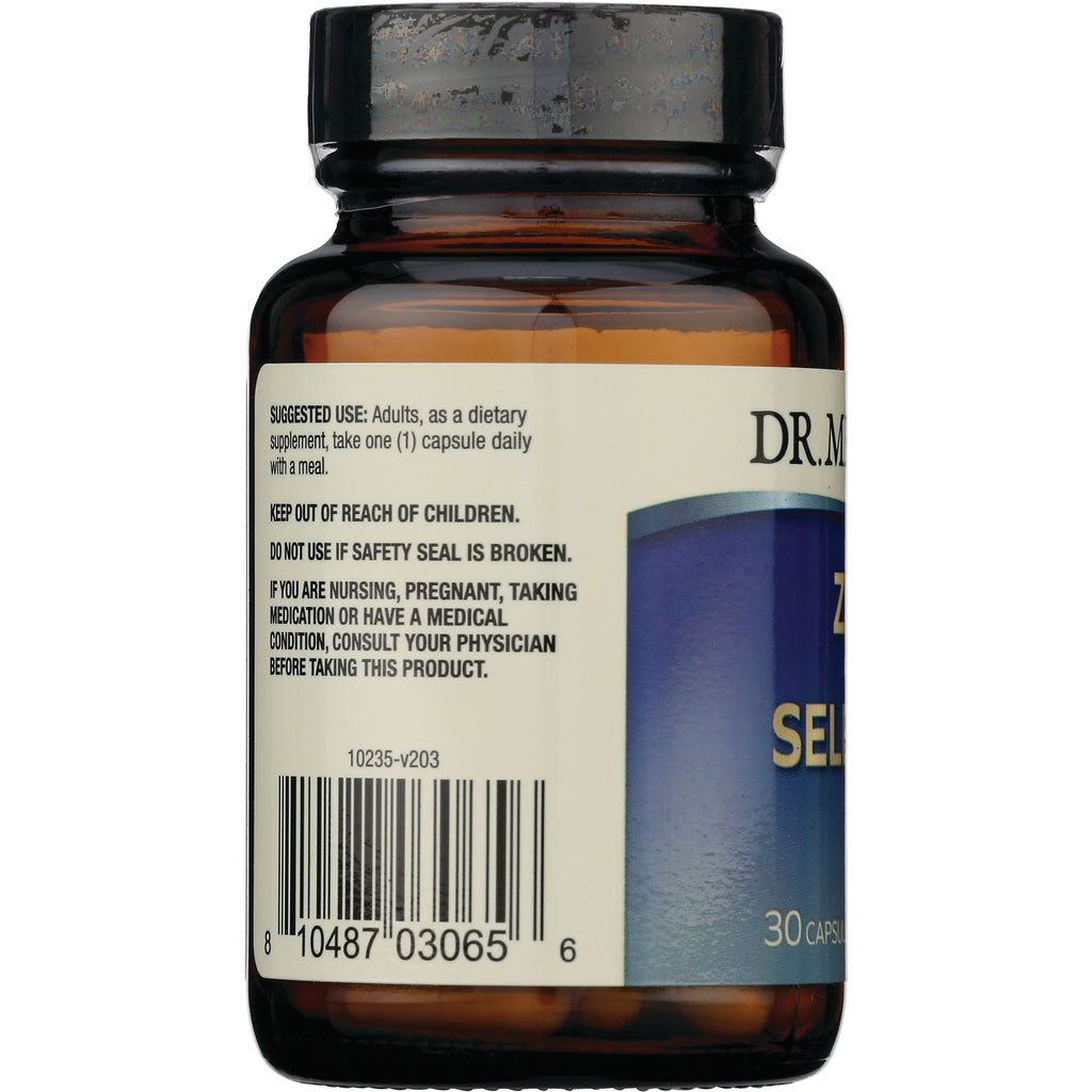 MRC102 | back label of amber supplement bottle showing warnings, barcode and partial product panel - Thumbnail
