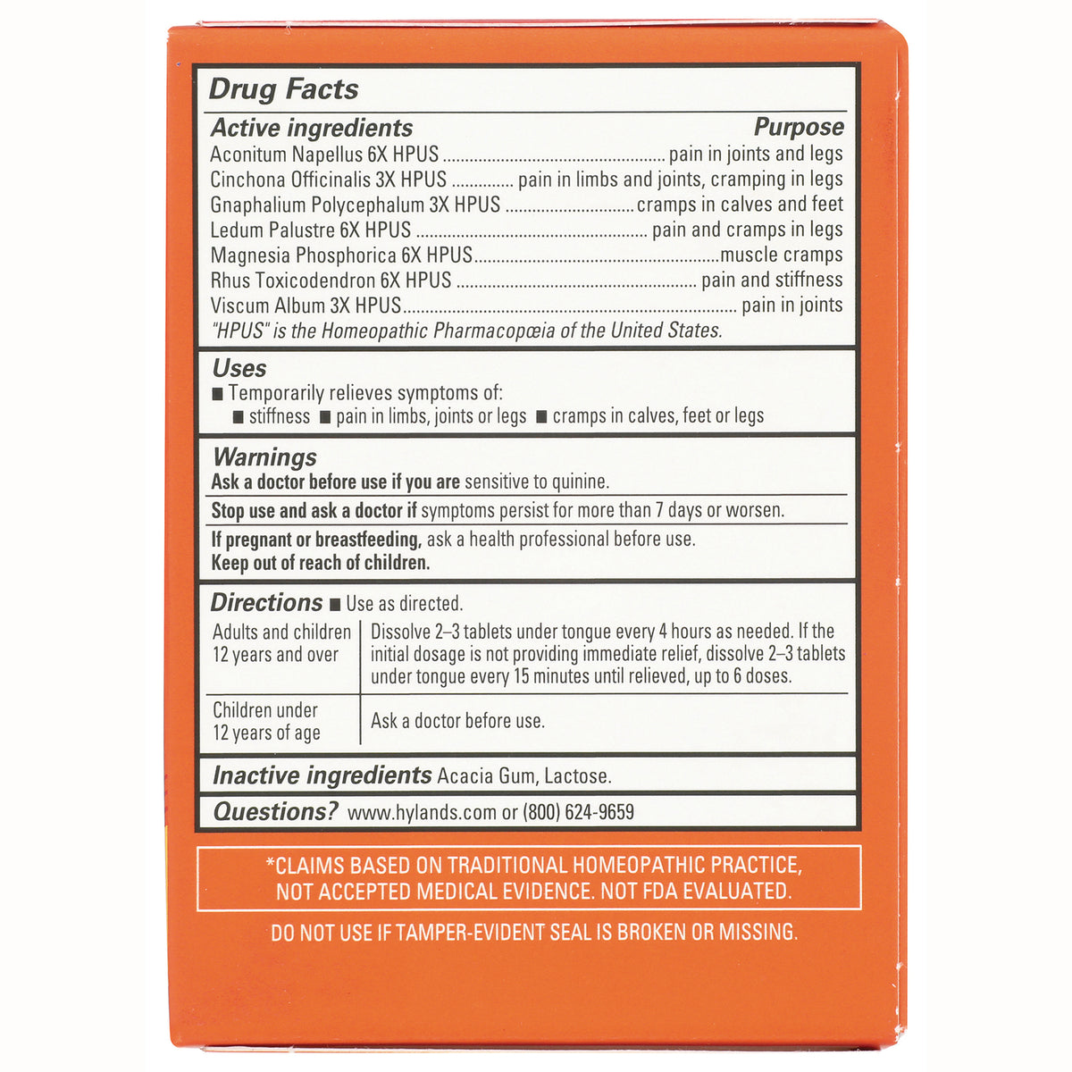 HY260 | Back panel showing Drug Facts with active and inactive ingredients, uses, warnings, and directions