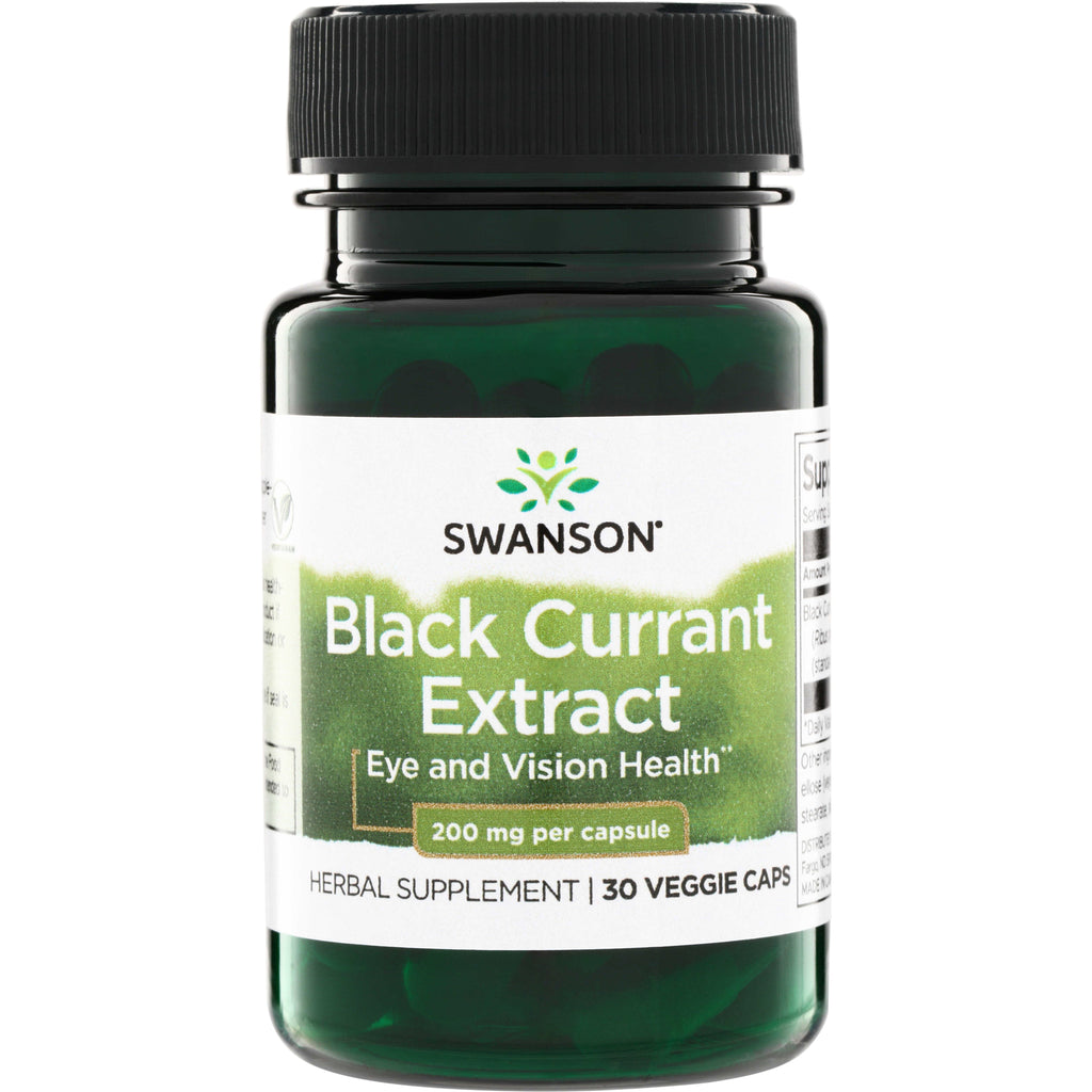 SWH203 | Swanson Black Currant Extract supplement bottle, Eye and Vision Health, 200 mg per capsule, 30 veggie caps - Thumbnail