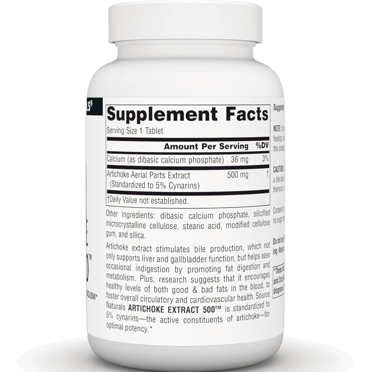 SN759 | Supplement Facts panel for Artichoke Extract 500 tablets bottle