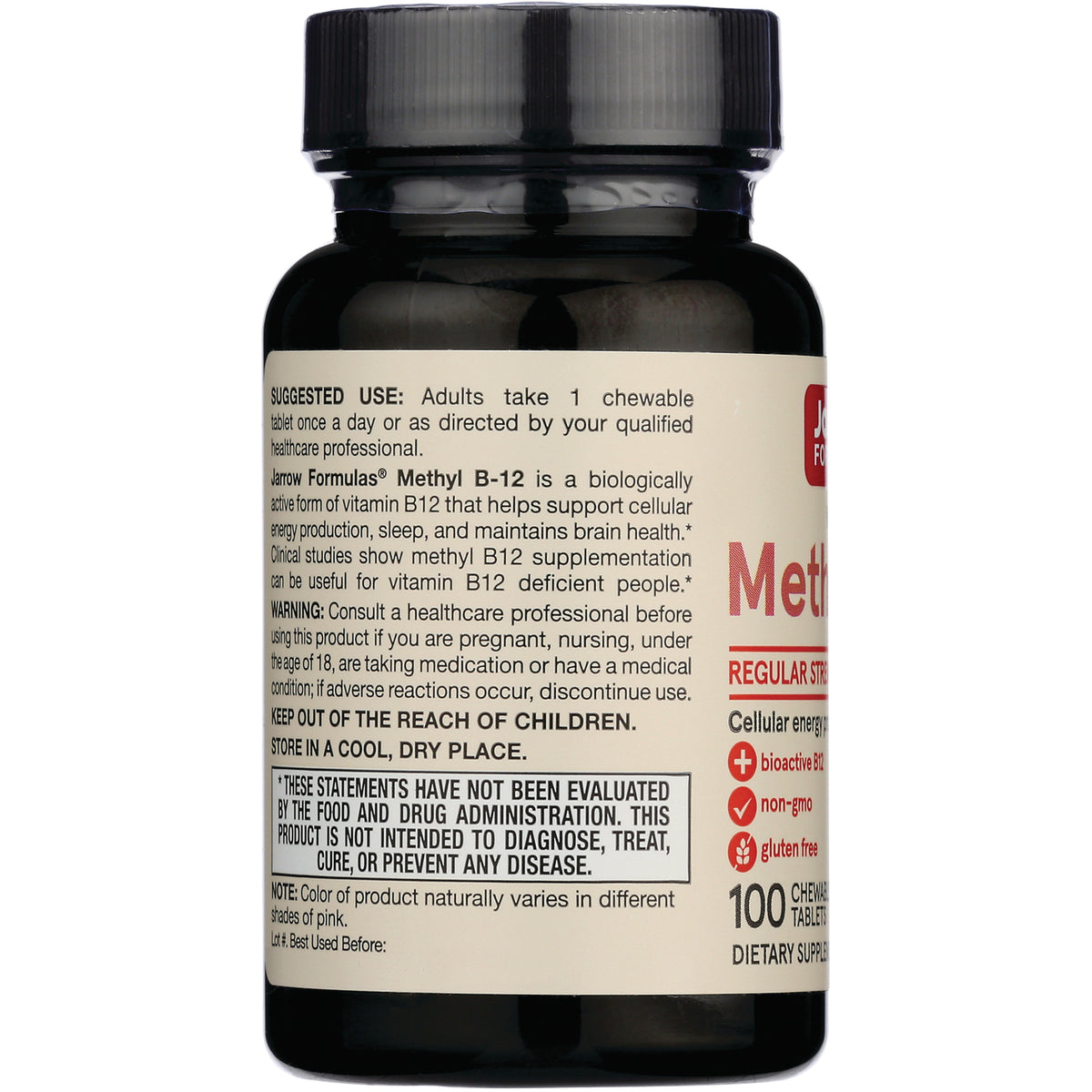 JR239 | Back label of supplement bottle showing suggested use, warnings, and FDA disclaimer