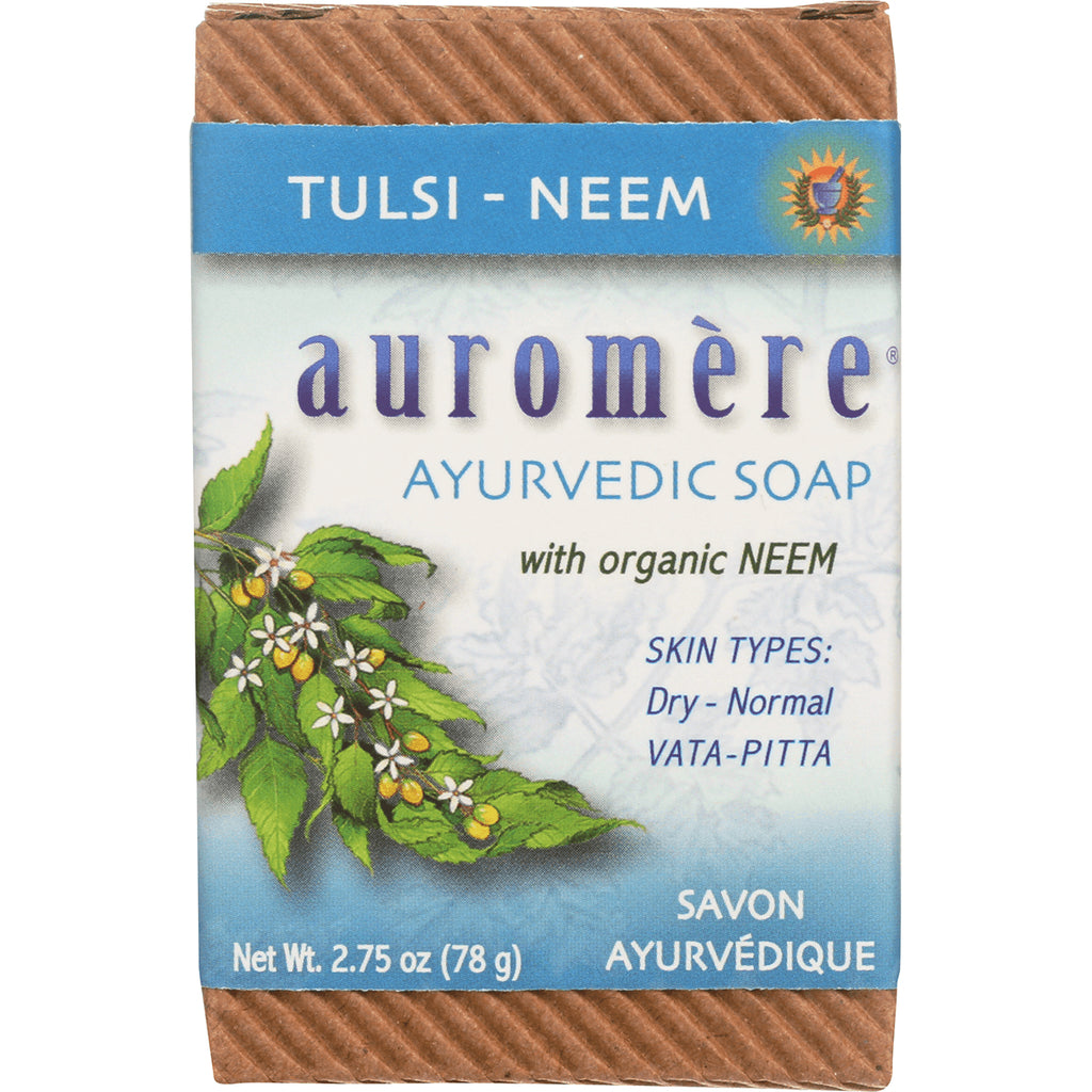 AUR002 | Auromre Ayurvedic Tulsi-Neem soap front packaging showing neem leaves, product name and net weight - Thumbnail