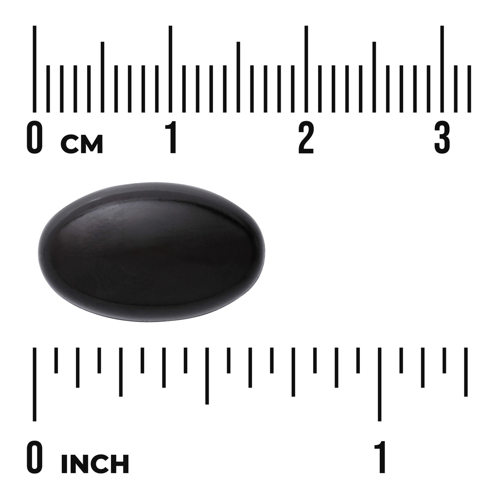 SWU1032 | Black oval softgel shown with inch and centimeter scale - Thumbnail
