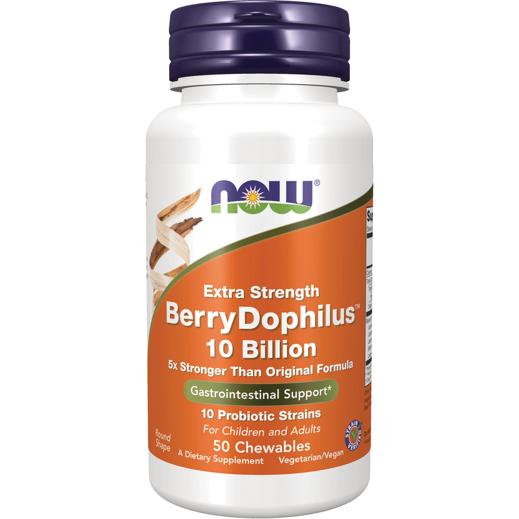 NWF1290 | NOW Extra Strength BerryDophilus 10 Billion chewable probiotics bottle, 50 chewables - Thumbnail