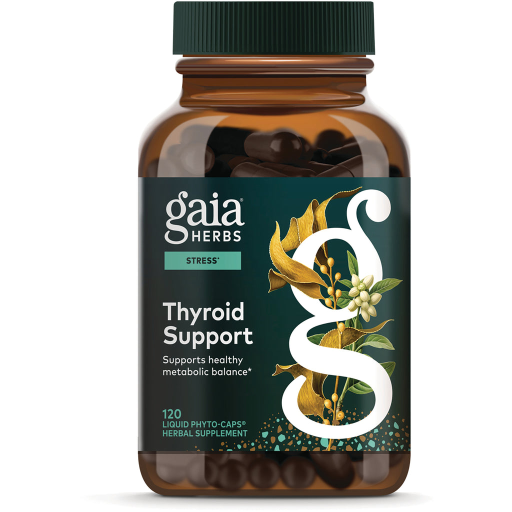 GH037 | Gaia Herbs Thyroid Support bottle front label, supports healthy metabolic balance, 120 vegan liquid phyto-caps - Thumbnail