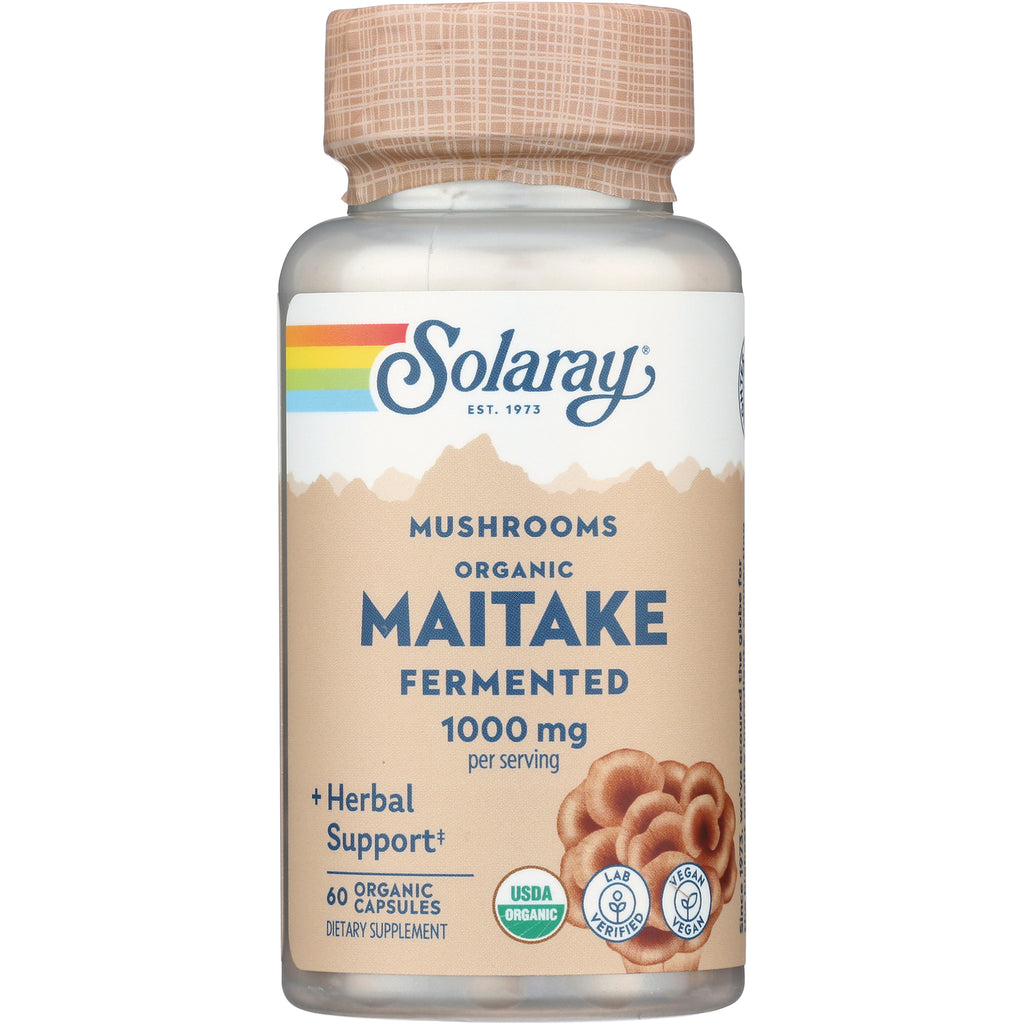 SLR462 | Solaray Mushrooms Organic Maitake Fermented 1000 mg per serving, 60 organic capsules - Thumbnail