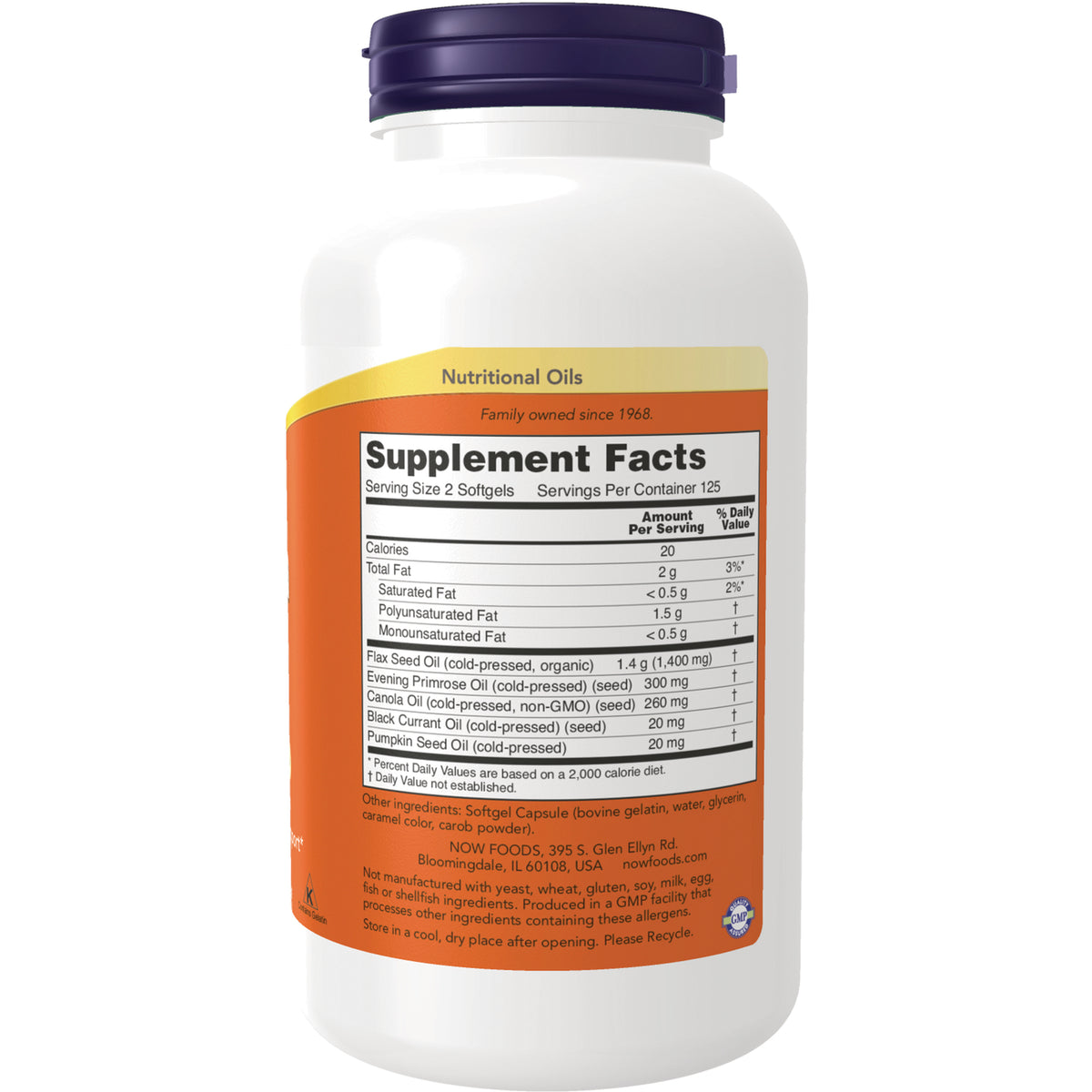 NWF073 | back of white supplement bottle showing Supplement Facts panel and ingredient list