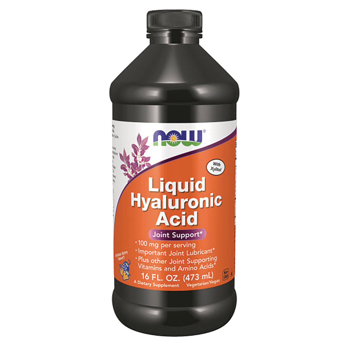 NWF1009 | NOW Liquid Hyaluronic Acid bottle with joint support label, 16 fl oz (473 mL)