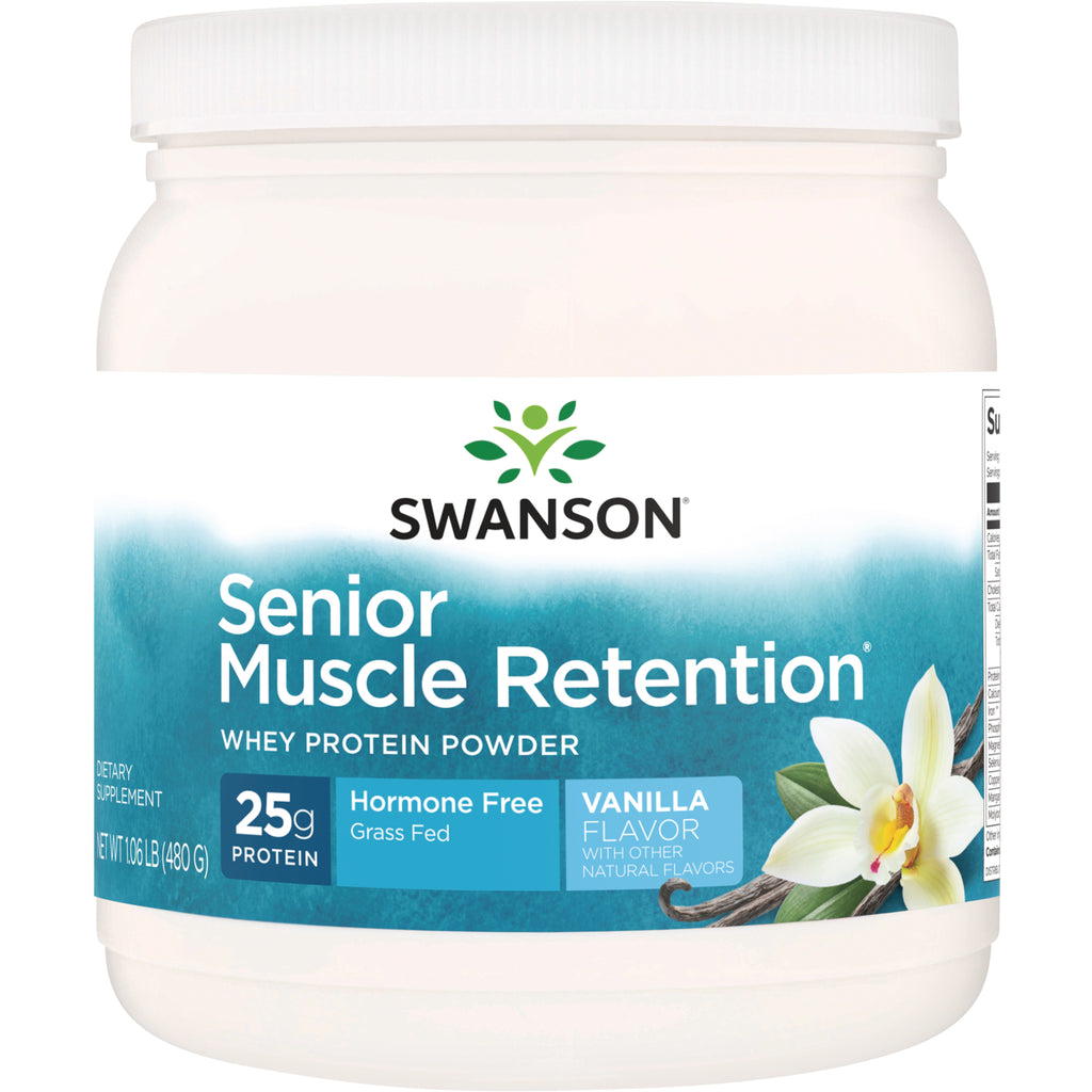 SWU1016 | Swanson Senior Muscle Retention whey protein powder, vanilla flavor, 25 g protein, hormone free - Thumbnail