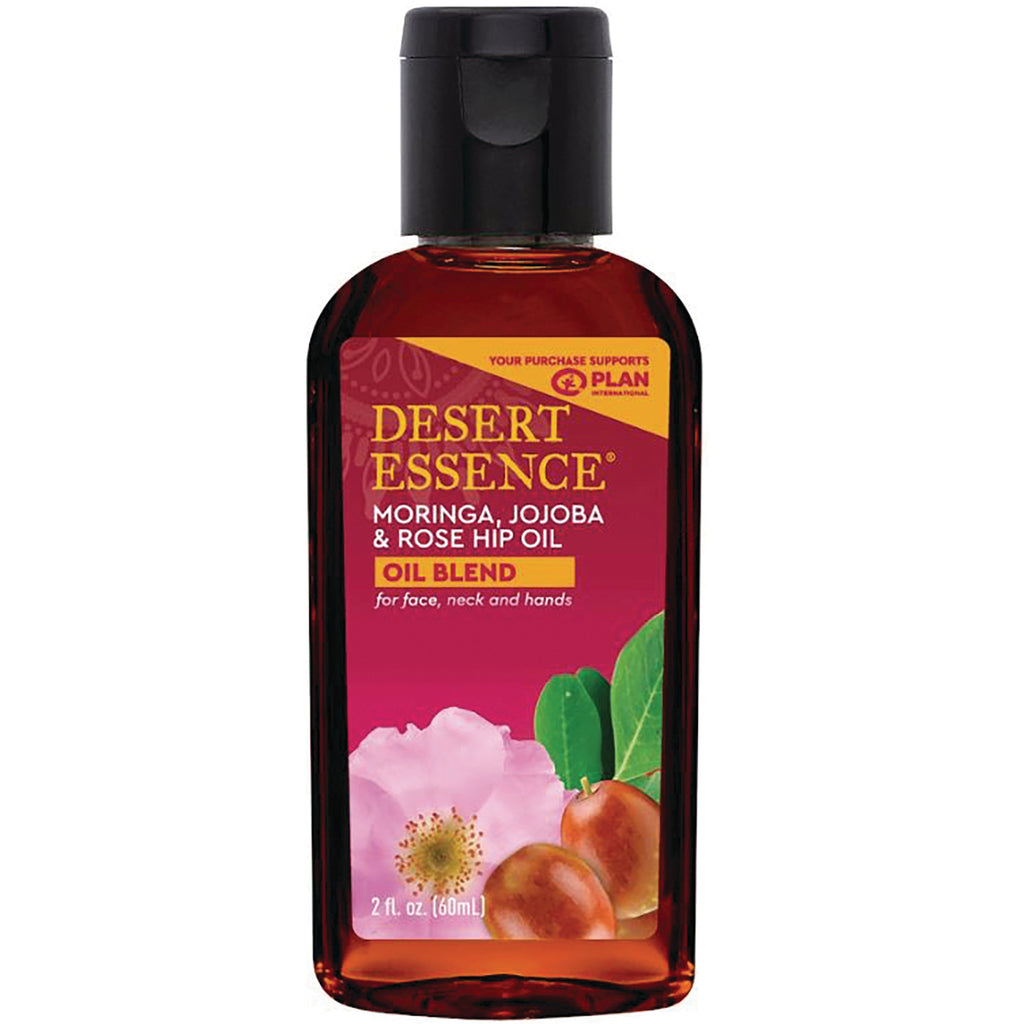 DST137 | Desert Essence moringa, jojoba and rose hip oil blend bottle front label, 2 fl oz - Thumbnail