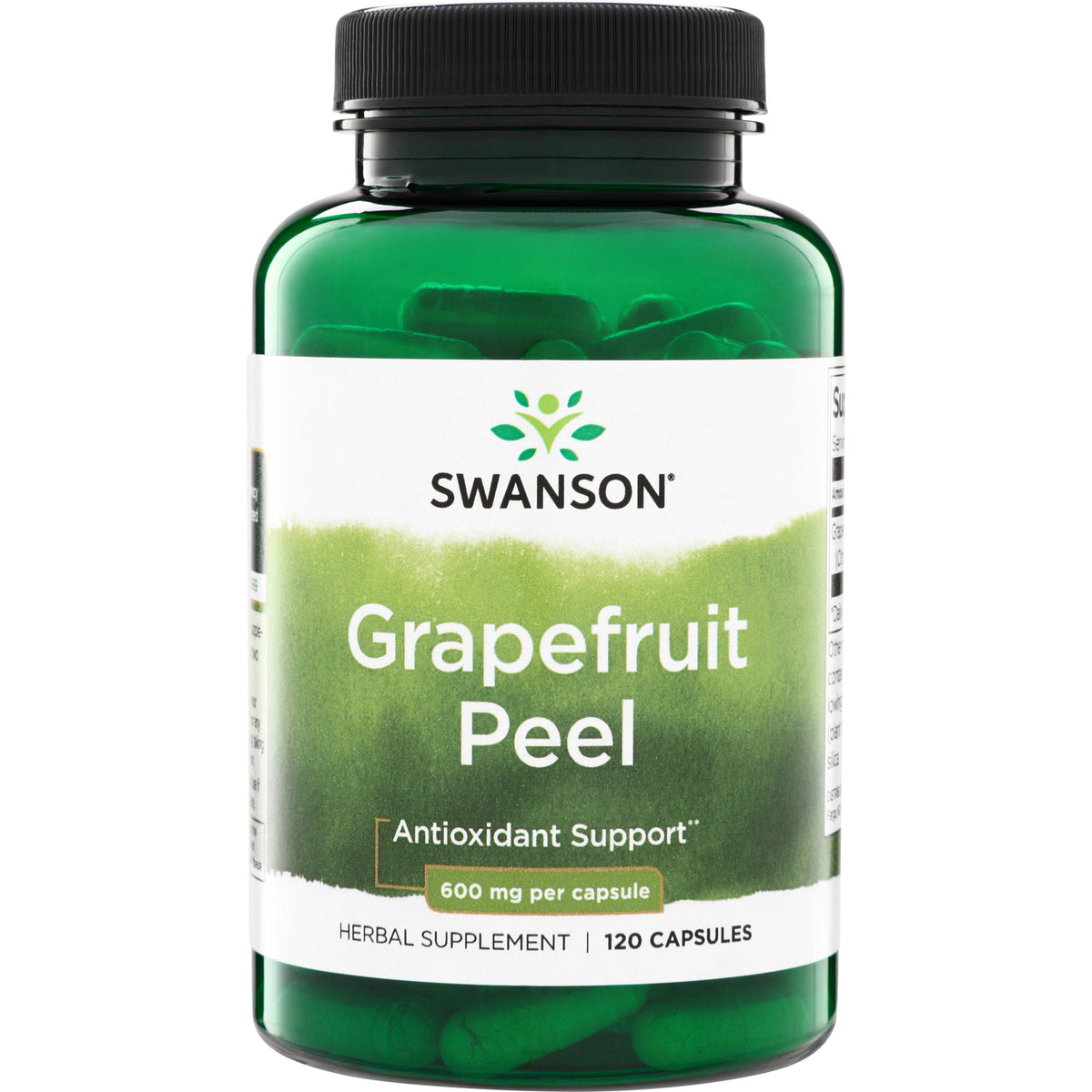 SW1158 | Swanson Grapefruit Peel supplement bottle, Antioxidant Support, 600 mg per capsule, 120 capsules