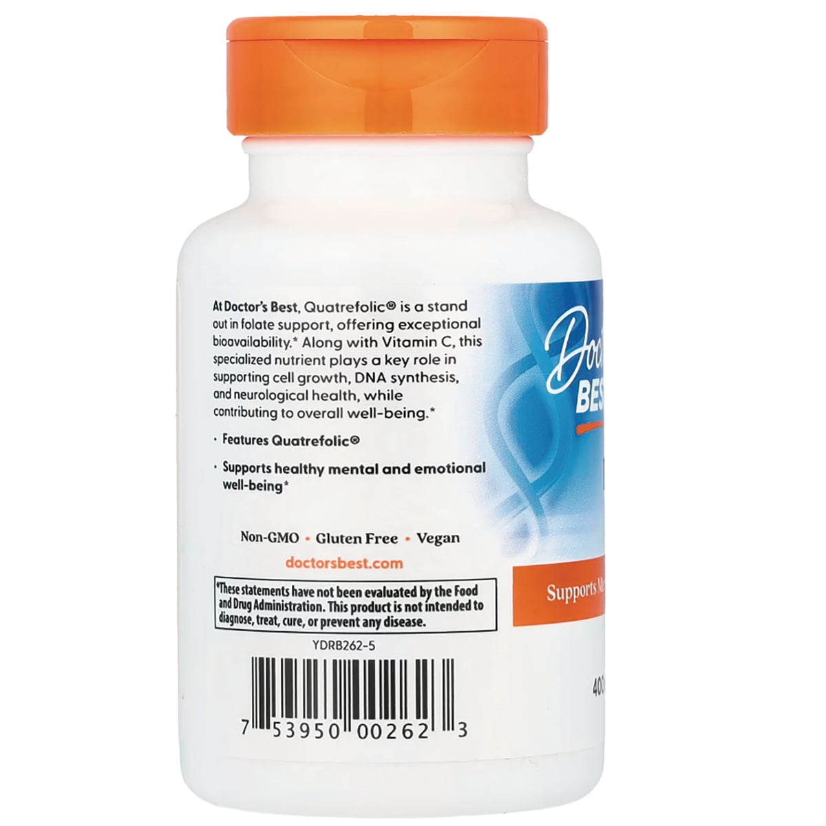 DB134 | back label of white supplement bottle showing descriptive text, barcode, and Non-GMO Gluten Free Vegan claims