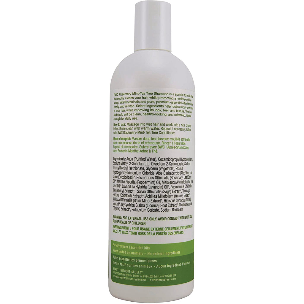 BWC100 | Back label of white shampoo bottle showing ingredients, directions, and warnings - Thumbnail