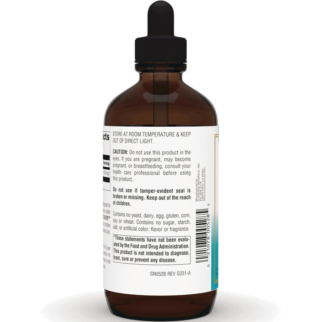 SN756 | Back label of amber dropper bottle with caution, storage directions, ingredients-free claims, and barcode - Thumbnail