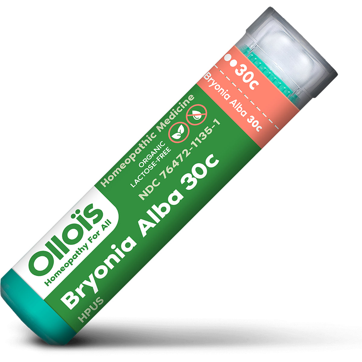 OLH024 | Green tube of Bryonia Alba 30C homeopathic pellets with Ollois branding