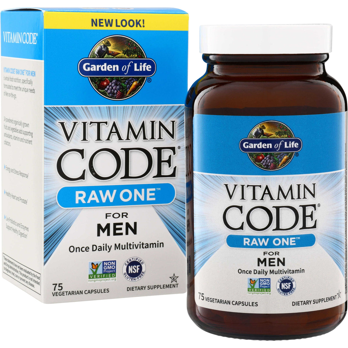 GLF051 | Garden of Life Vitamin Code Raw One for Men once daily multivitamin, 75 vegetarian capsules, New Look