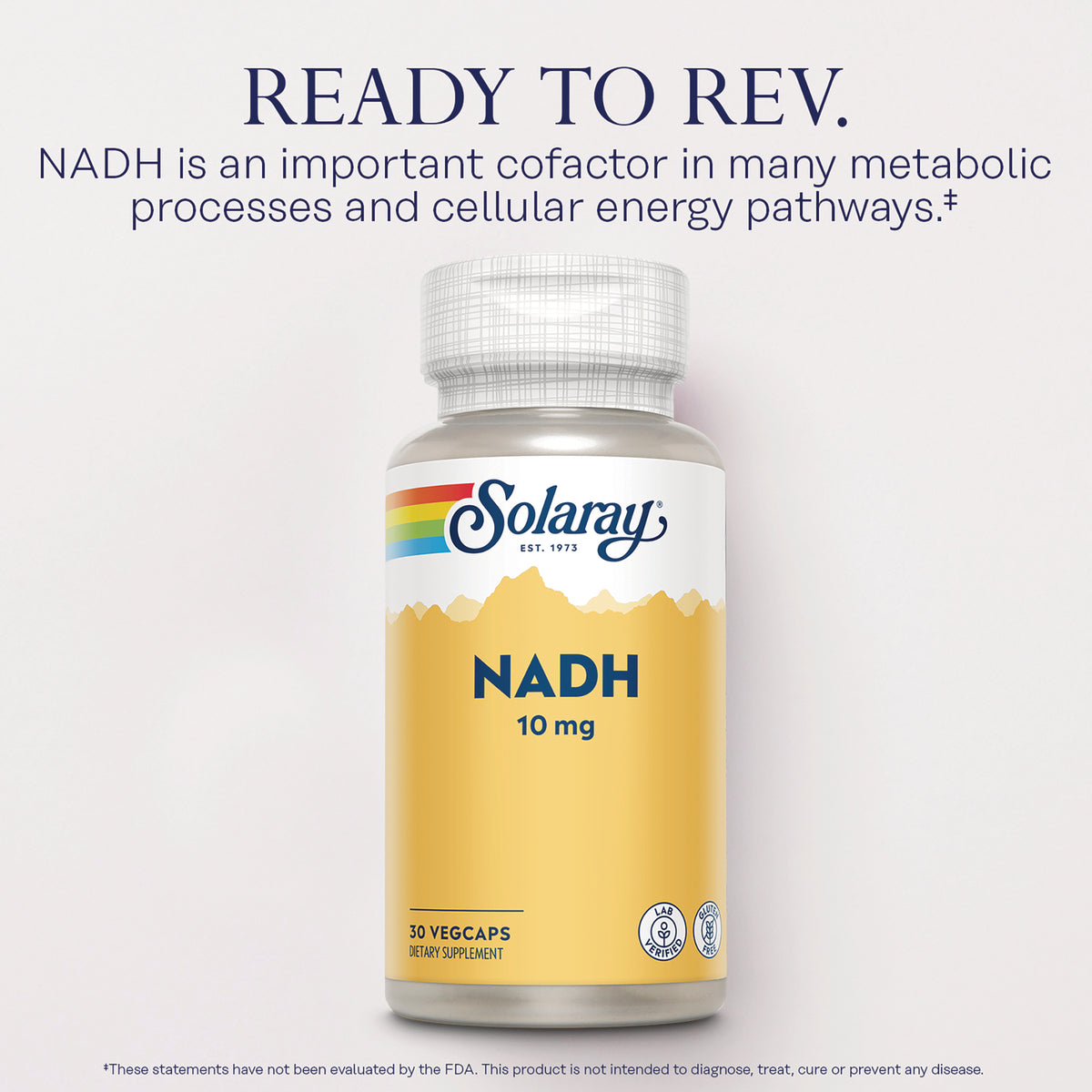 SLR538 | Ready to Rev: Solaray NADH 10 mg, 30 VegCaps dietary supplement bottle