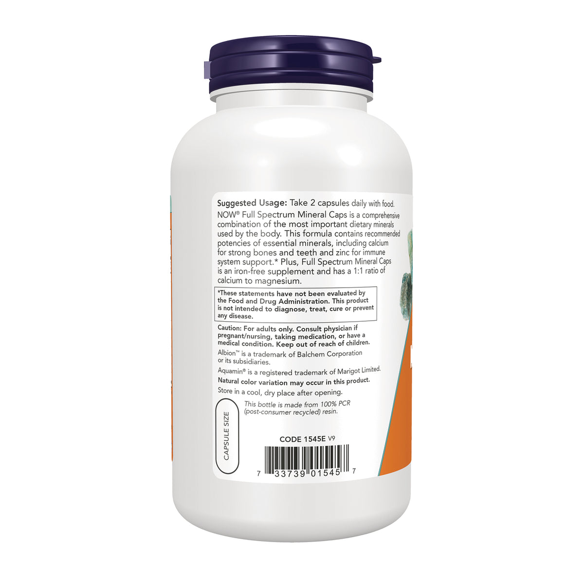 NWF244 | Back label showing Suggested Usage: Take 2 capsules daily, warnings and barcode on white supplement bottle