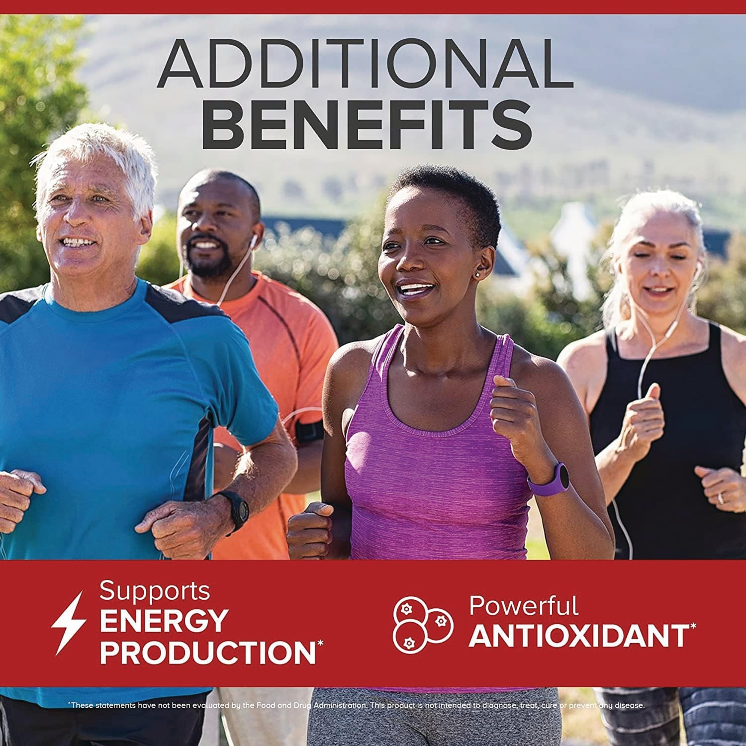 QNL002 | Additional benefits infographic showing runners and claims for energy production and antioxidant support