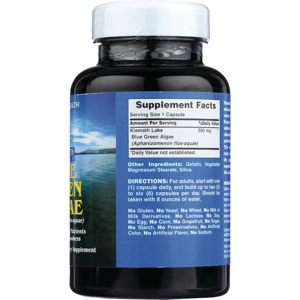 AM127 | Back label with Supplement Facts for Klamath Lake blue green algae, 500 mg - Thumbnail