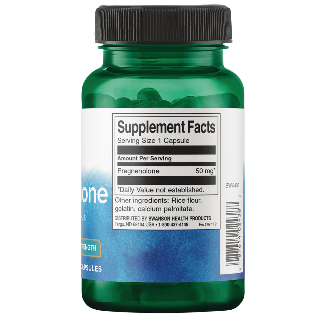 SWU438 | Back label with Supplement Facts: Serving Size 1 Capsule, Pregnenolone 50 mg - Thumbnail